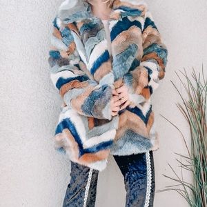 Multi-Colored Faux Fur Coat